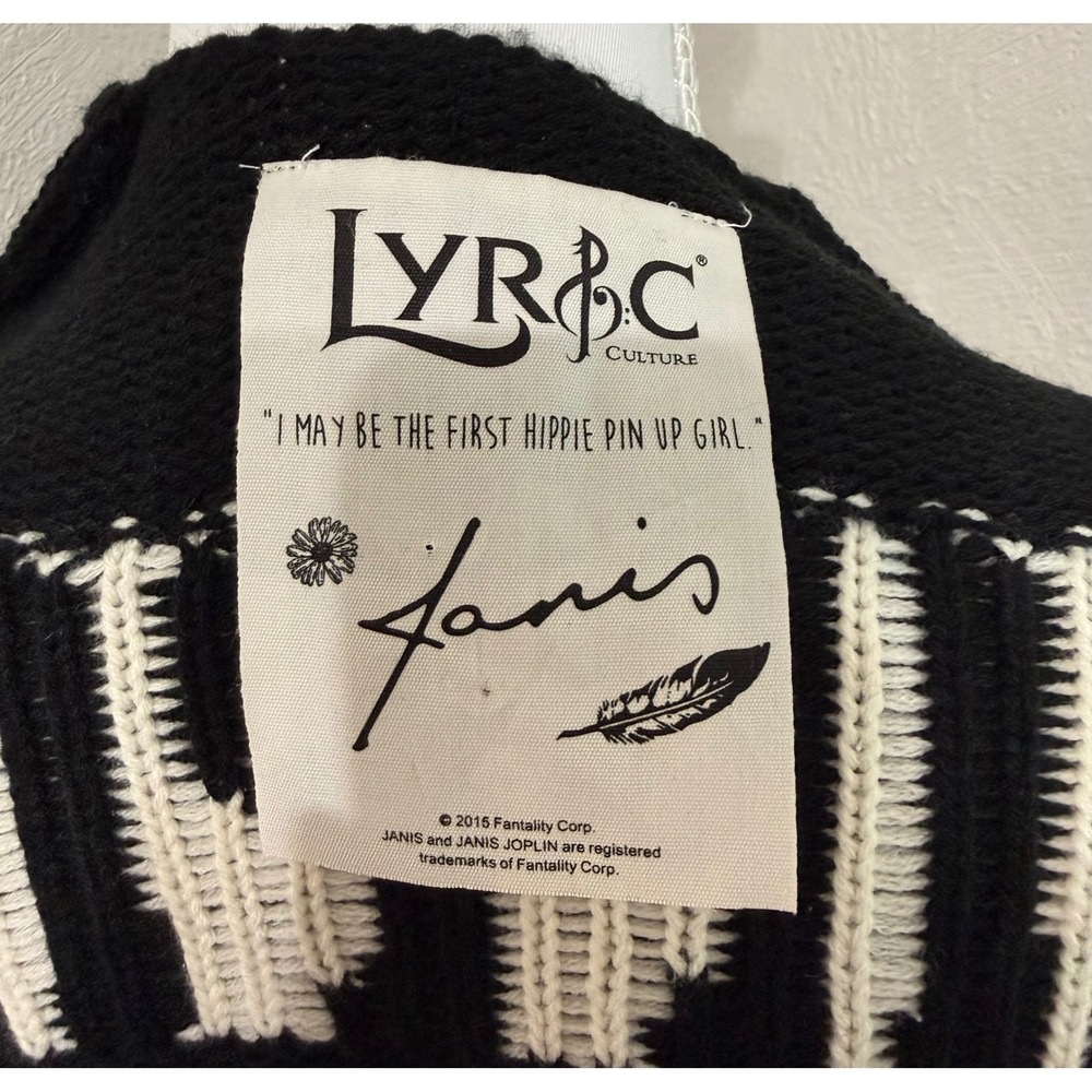 Janis Joplin Lyric Black Knit Fringe Shawl Wrap "Hippie" Graphic One Size - Picture 5 of 6